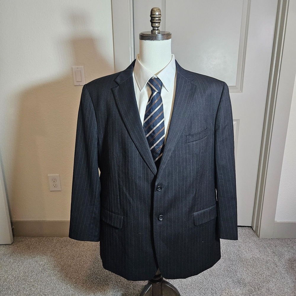 Jones New York 46S Wool Blazer Suit‎ Jacket Men Charcoal Pinstriped